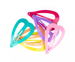collection of colorful Hair clips in a heart shape style isolated on white background