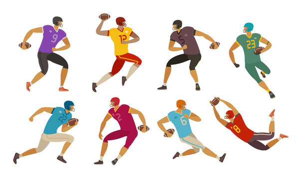 American football players. Sport concept. Cartoon vector illustration
