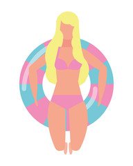 top view woman in bikini on float