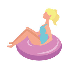 blonde woman in swimsuit on float sideview