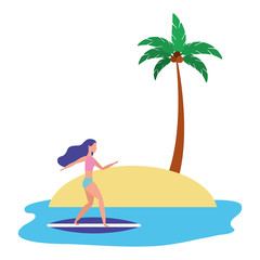 woman in swimsuit on surfboard in ocean
