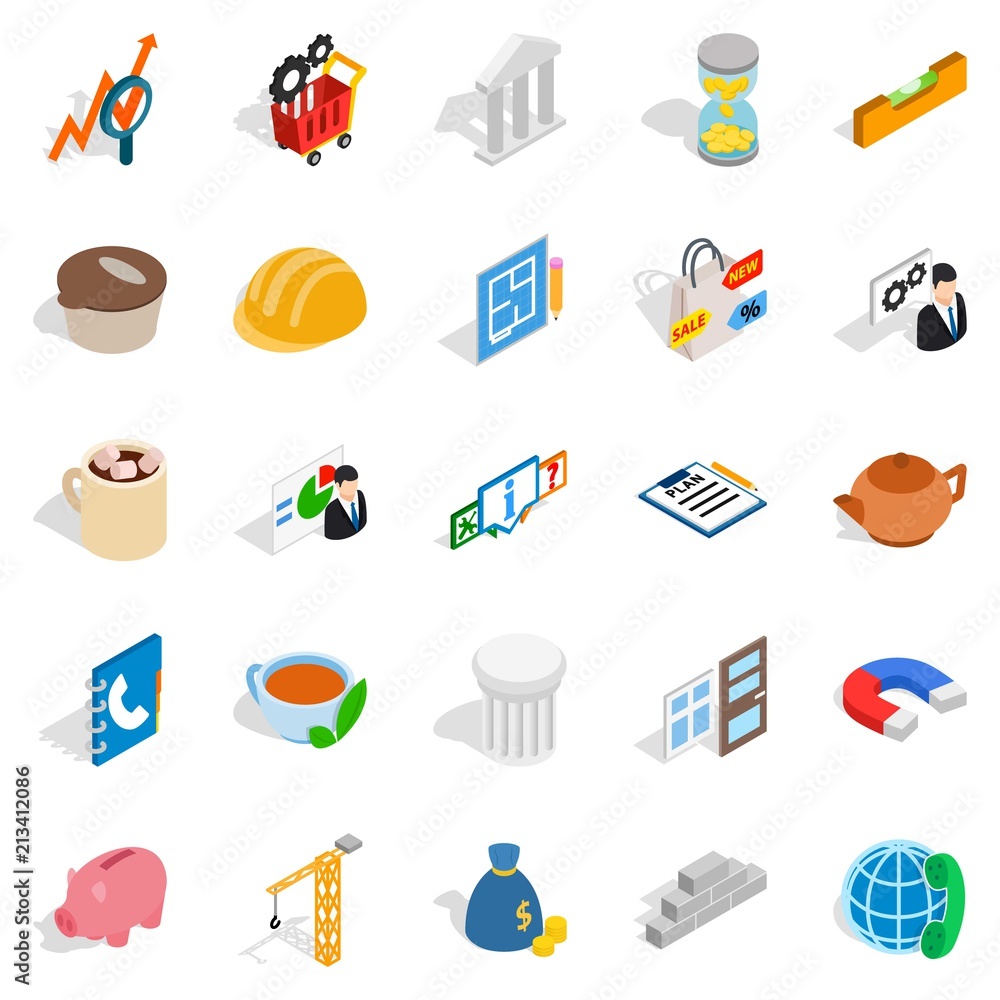 Poster Commerce icons set. Isometric set of 25 commerce vector icons for web isolated on white background
