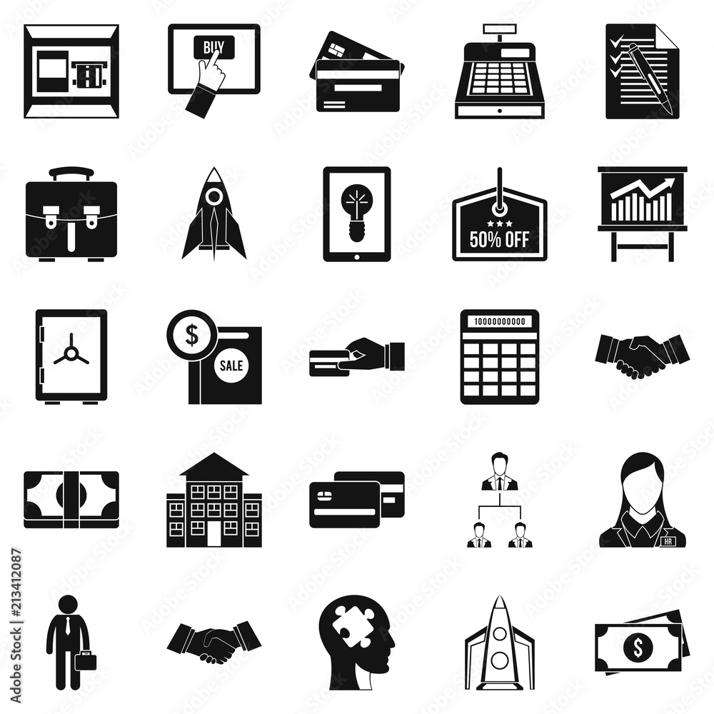 Poster seo development icons set. simple set of 25 seo development vector icons for web isolated on white b