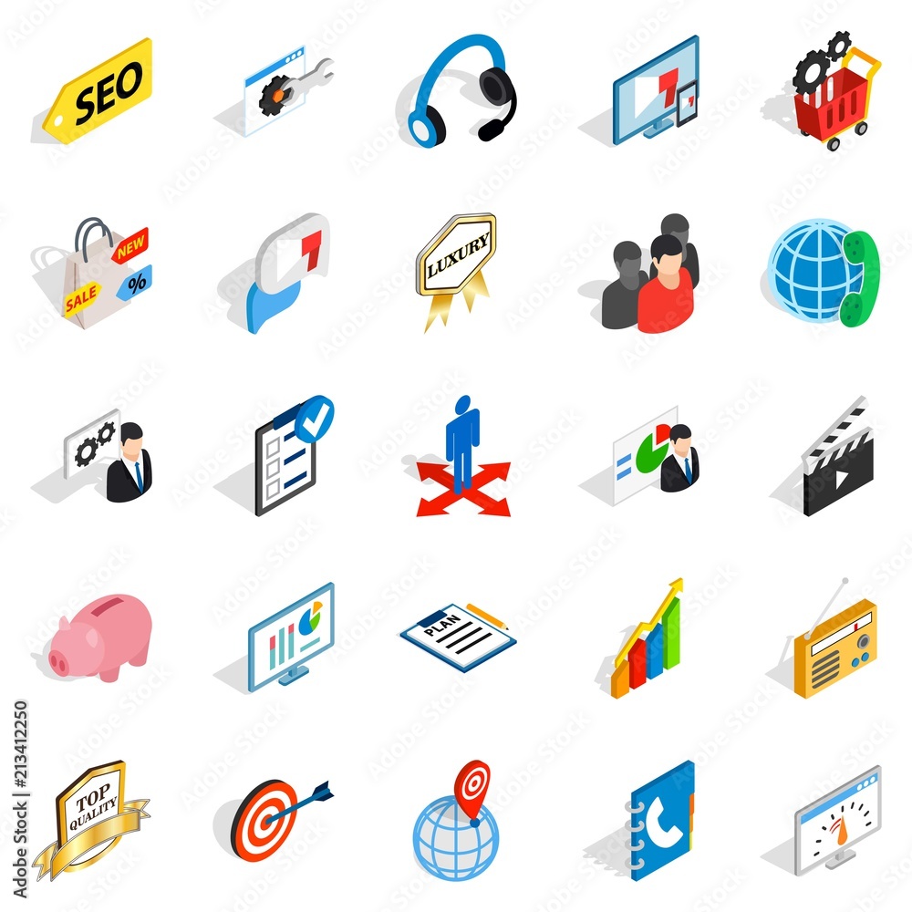 Poster phone call icons set. isometric set of 25 phone call vector icons for web isolated on white backgrou