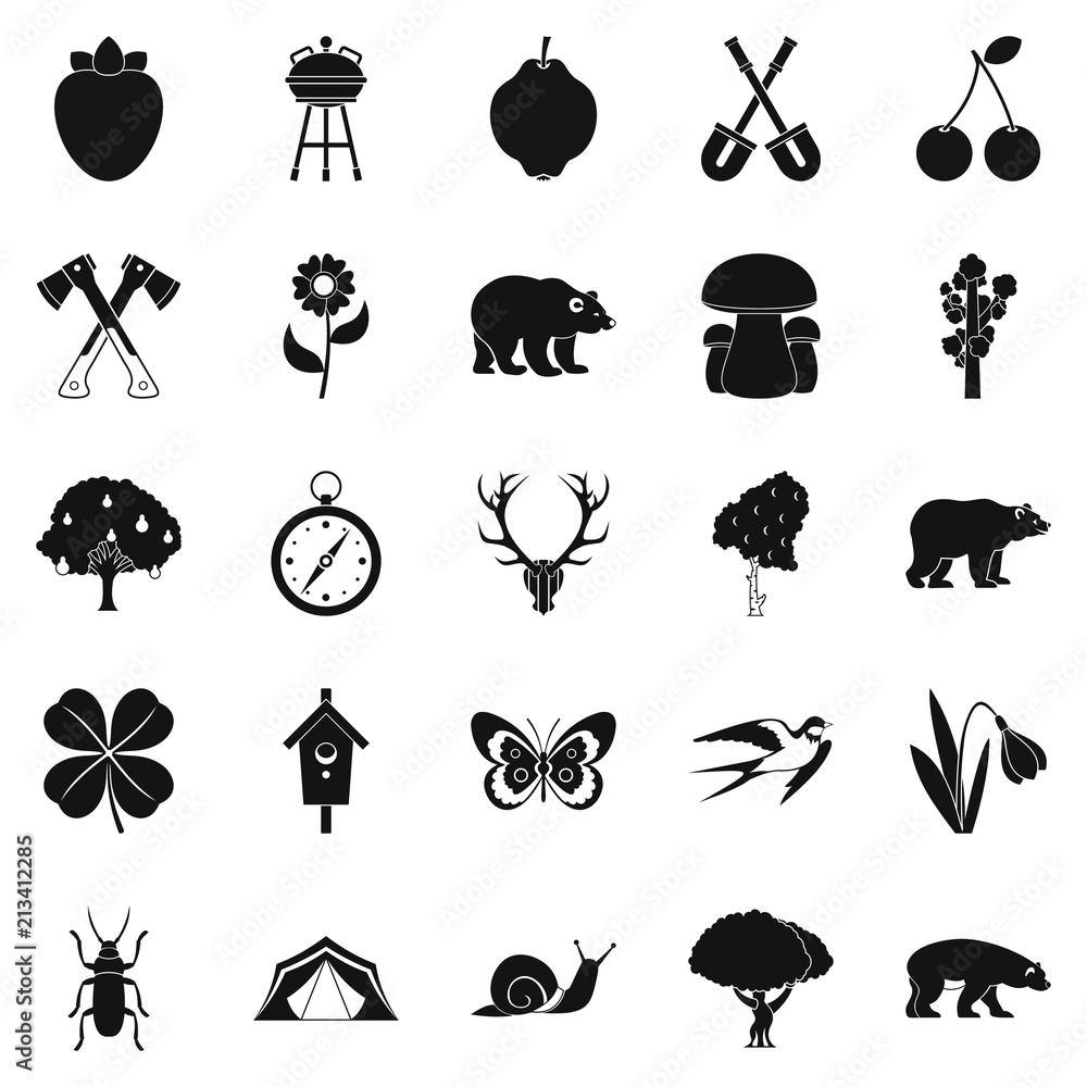 Poster trekking in the wild icons set. simple set of 25 trekking in the wild vector icons for web isolated 