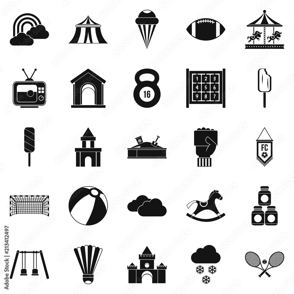 Poster children walk icons set. simple set of 25 children walk vector icons for web isolated on white backg