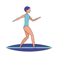 woman in swimsuit on surfboard