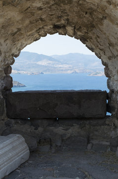 landscape from molyvos castle, lesvos, greece