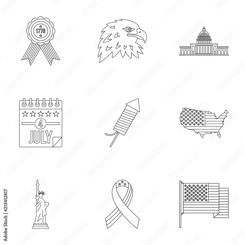 Poster independence day icon set. outline style set of 9 independence day vector icons for web isolated on 