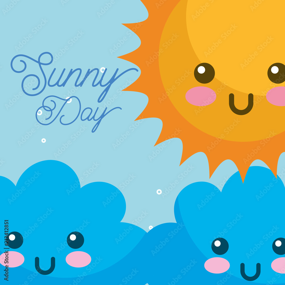 Poster kawaii sunny day clouds weather