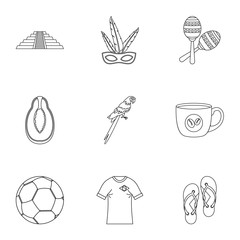 Brazilia icon set. Outline style set of 9 brazilan symbols vector icons for web isolated on white background
