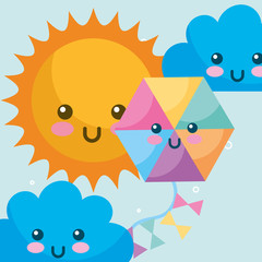 weather kawaii sun clouds and kite cartoon