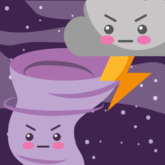 kawaii thunder cloud and twister cartoon weather