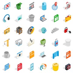 Working file icons set. Isometric style of 36 working file vector icons for web isolated on white background
