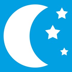 Moon and stars icon white isolated on blue background vector illustration