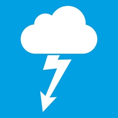 Cloud with lightning icon white isolated on blue background vector illustration