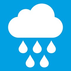 Cloud with rain drops icon white isolated on blue background vector illustration