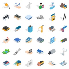 Construction industry icons set. Isometric style of 36 construction industry vector icons for web isolated on white background