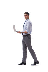 Obraz na płótnie Canvas Businessman with laptop isolated on white