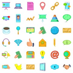 Contact us icons set. Cartoon style of 36 contact us vector icons for web isolated on white background