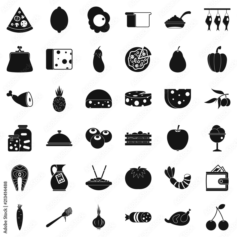 Poster meal icons set. simple style of 36 meal vector icons for web isolated on white background