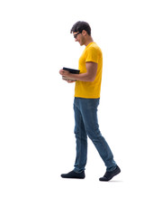 Young student with books isolated on white 