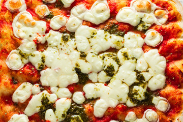 square homemade pizza margarita on a marble table. classical italian cuisine