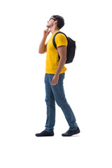 Naklejka premium Young student with backpack isolated on white 
