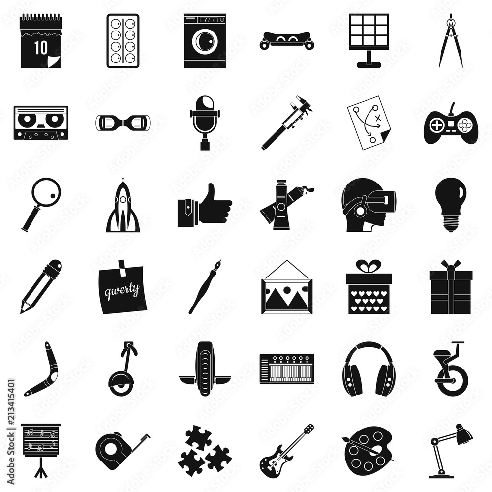 Poster creative puzzle icons set. simple style of 36 creative puzzle vector icons for web isolated on white
