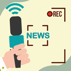 news communication relate rec camera film interview hand microphone vector illustration