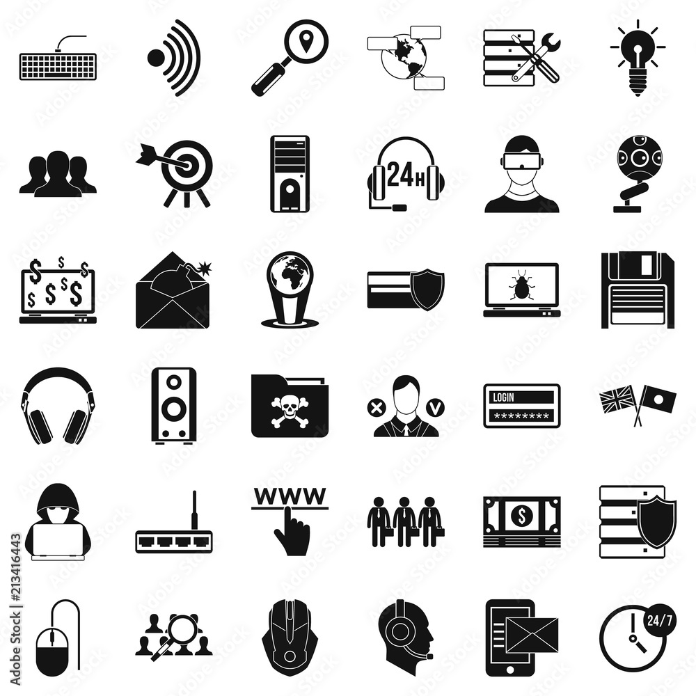 Poster cyber protection icons set. simple style of 36 cyber protection vector icons for web isolated on whi