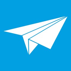 Paper plane icon white isolated on blue background vector illustration