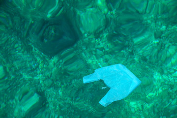Plastic bag floating in clear water