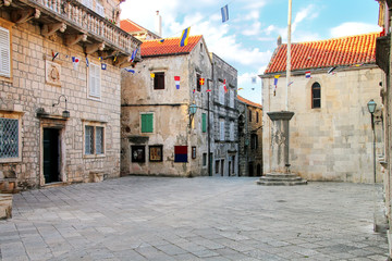 Square in Korcula old town, Croatia