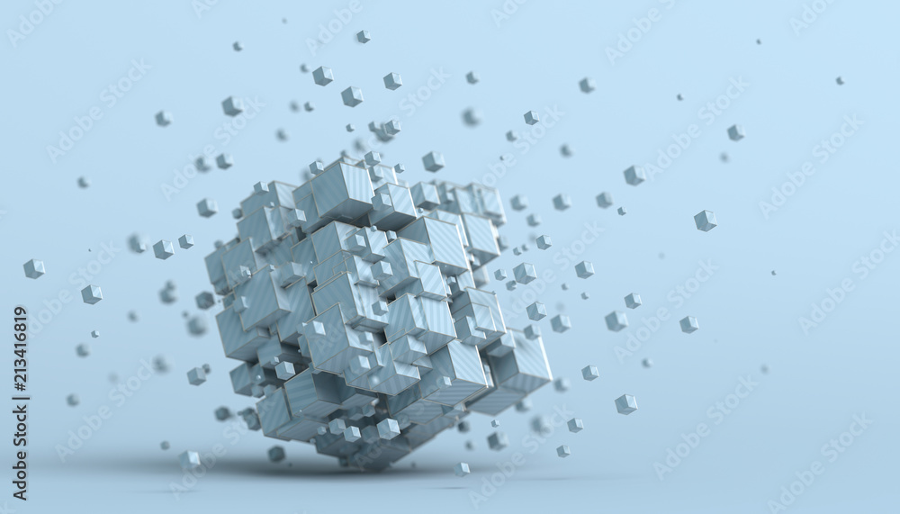 Poster abstract 3d rendering of geometric shapes. composition with cubes. modern background design for post