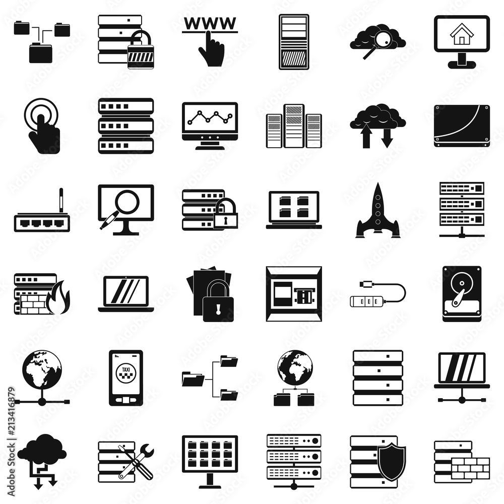 Poster data icons set. simple style of 36 data vector icons for web isolated on white background