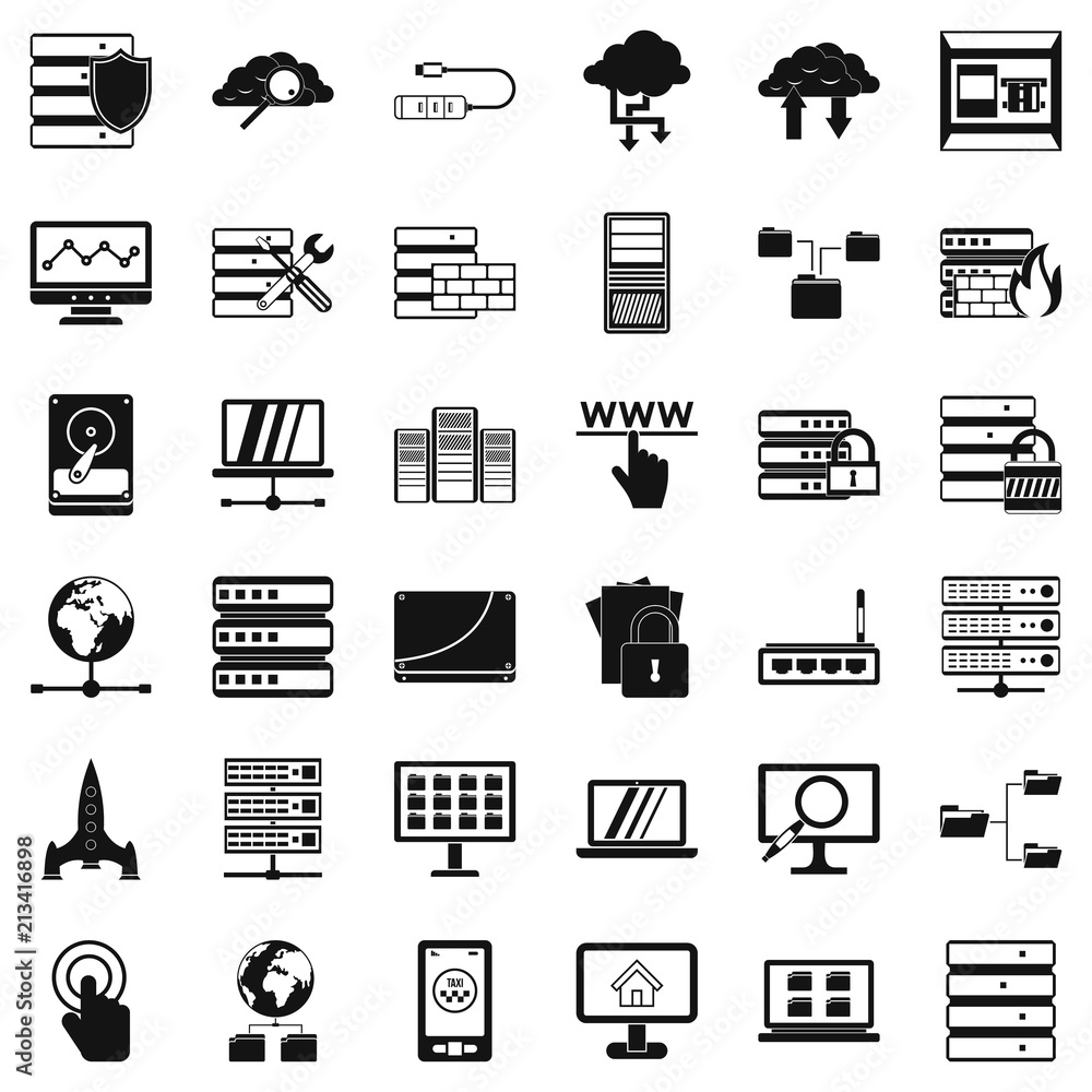 Poster database icons set. simple style of 36 database vector icons for web isolated on white background