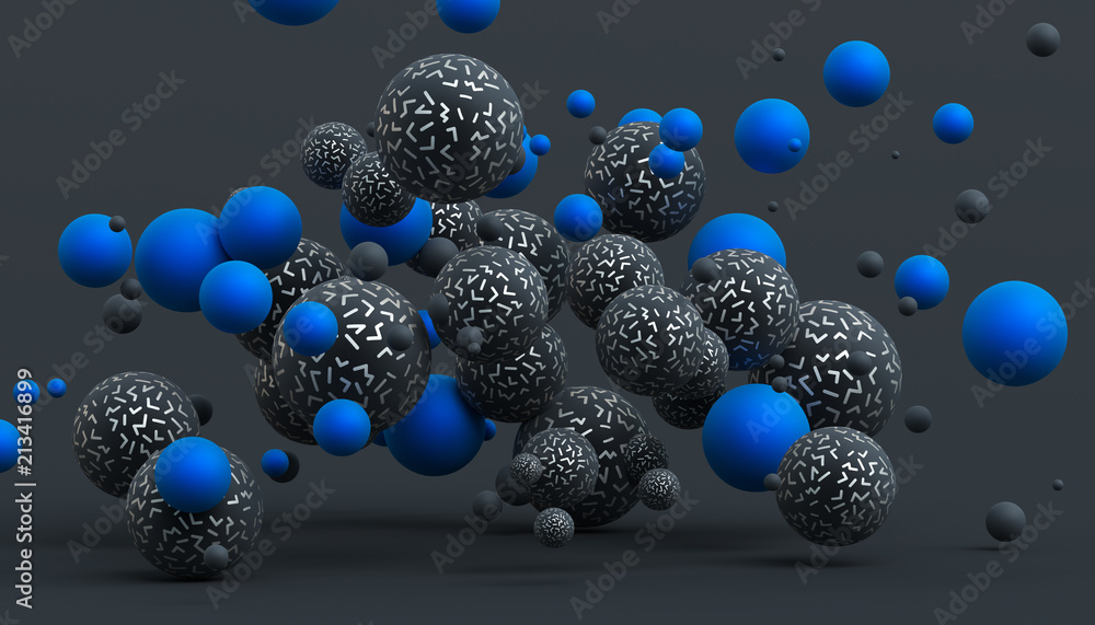 Poster abstract 3d rendering of geometric shapes. modern composition. background design with spheres for po