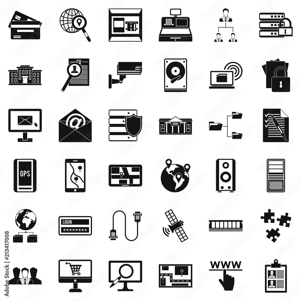 Poster database protection icons set. simple style of 36 database protection vector icons for web isolated 