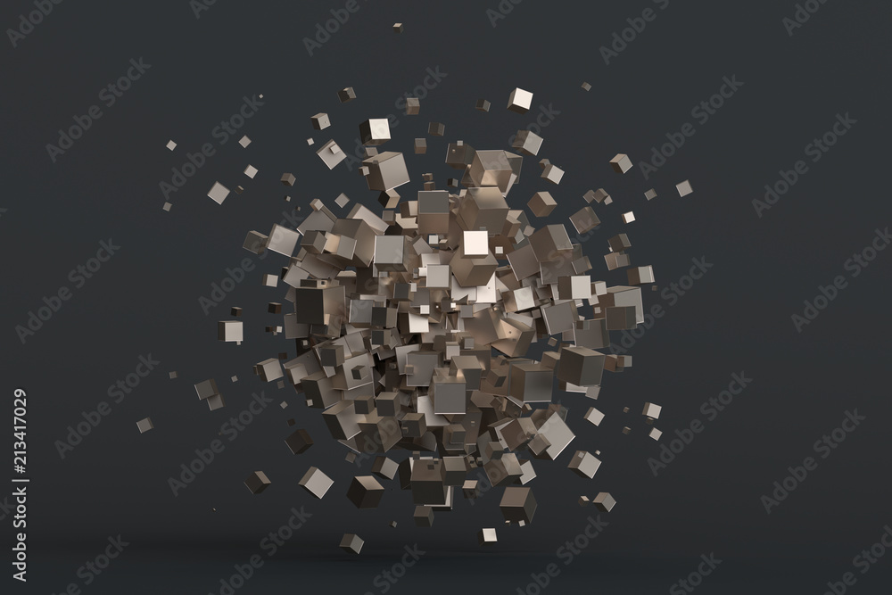 Poster abstract 3d rendering of geometric shapes. composition with cubes. modern background design for post