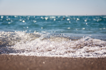 Sea wave breaking the seashore. Surf Wave. Vacation Trip