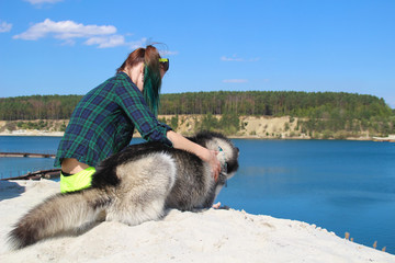Photo of best friends girl and her husky.
