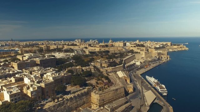High Aerial shot from Floriana to Valletta