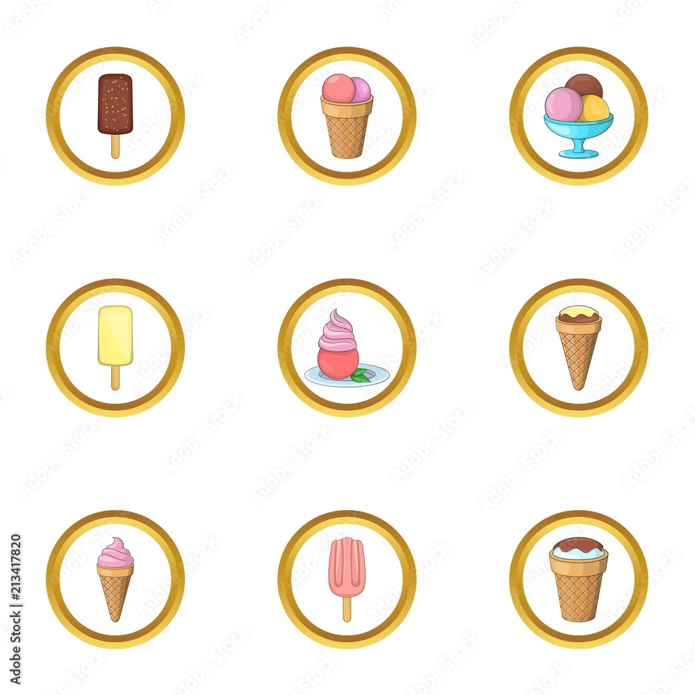 Poster different ice cream icons set. cartoon set of 9 different ice cream vector icons for web isolated on