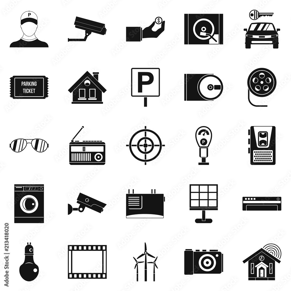 Poster surveillance cameras icons set. simple set of 25 surveillance cameras vector icons for web isolated 