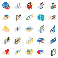 Fototapeta premium Call center icons set. Isometric set of 25 call center vector icons for web isolated on white background