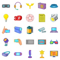 Camera film icons set. Cartoon set of 25 camera film vector icons for web isolated on white background