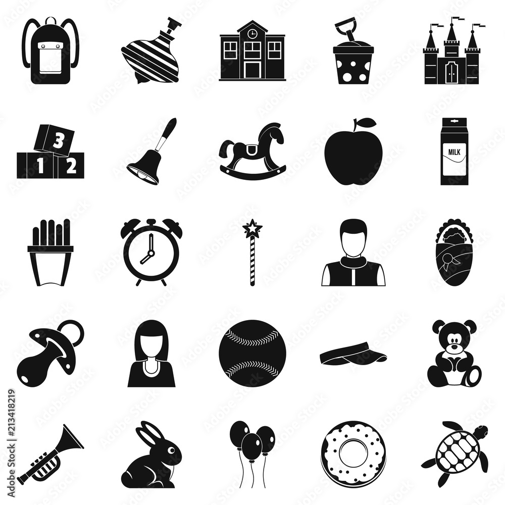 Poster child center icons set. simple set of 25 child center vector icons for web isolated on white backgro