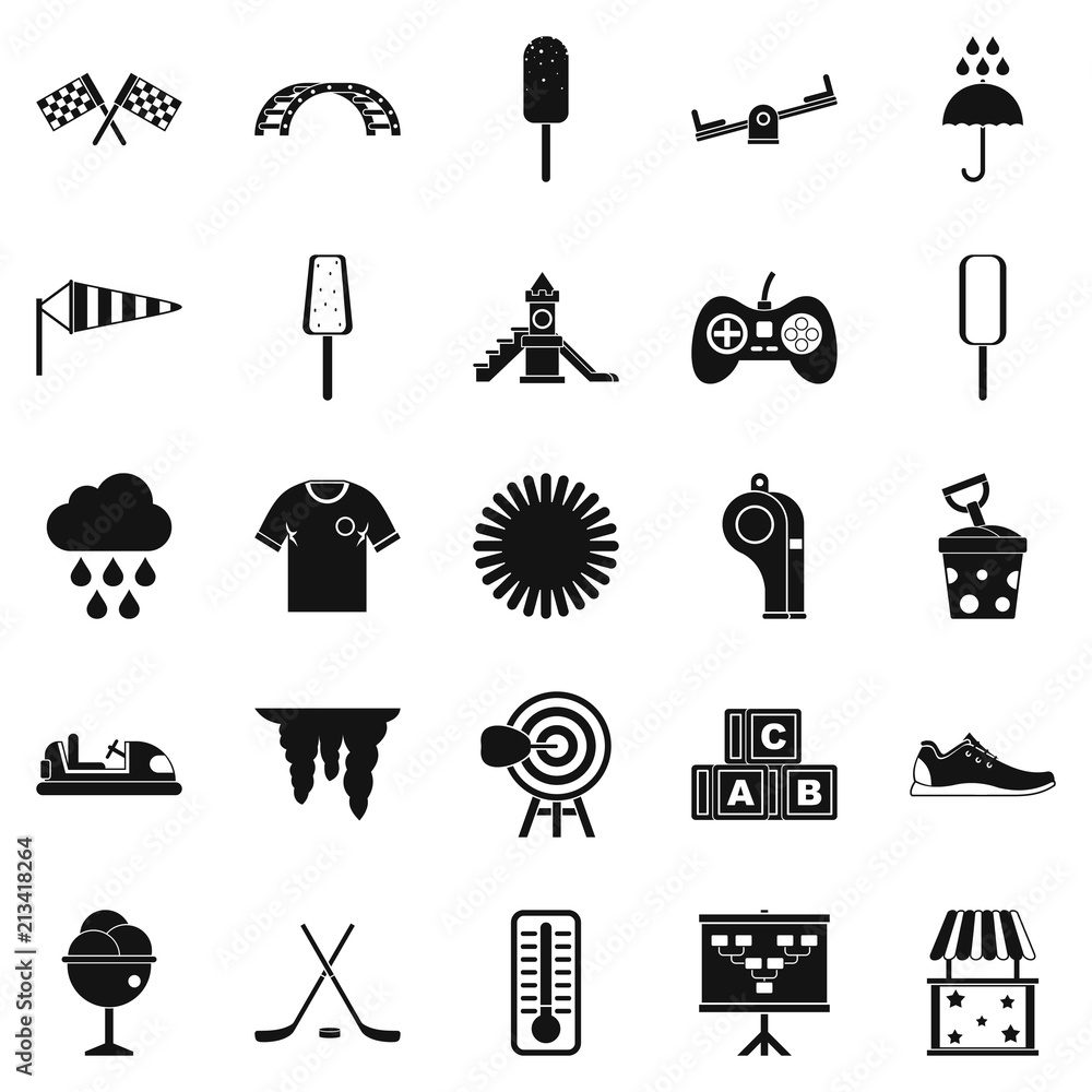 Poster children playground icons set. simple set of 25 children playground vector icons for web isolated on