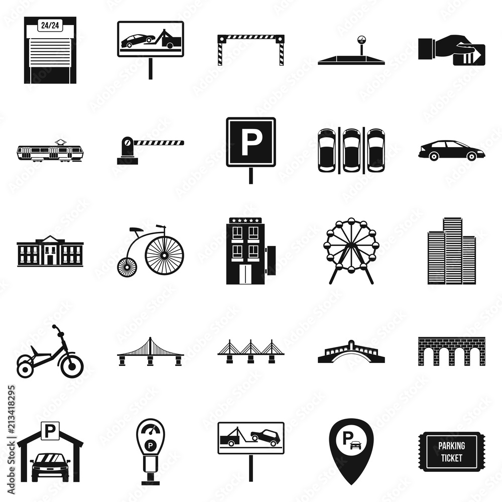 Poster parking area icons set. simple set of 25 parking area vector icons for web isolated on white backgro